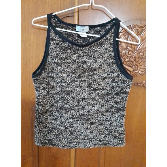 Vintage Sun Fire USA Large  Black Brown White Specked Sleeveless Top.  B26 - Picture 1 of 4